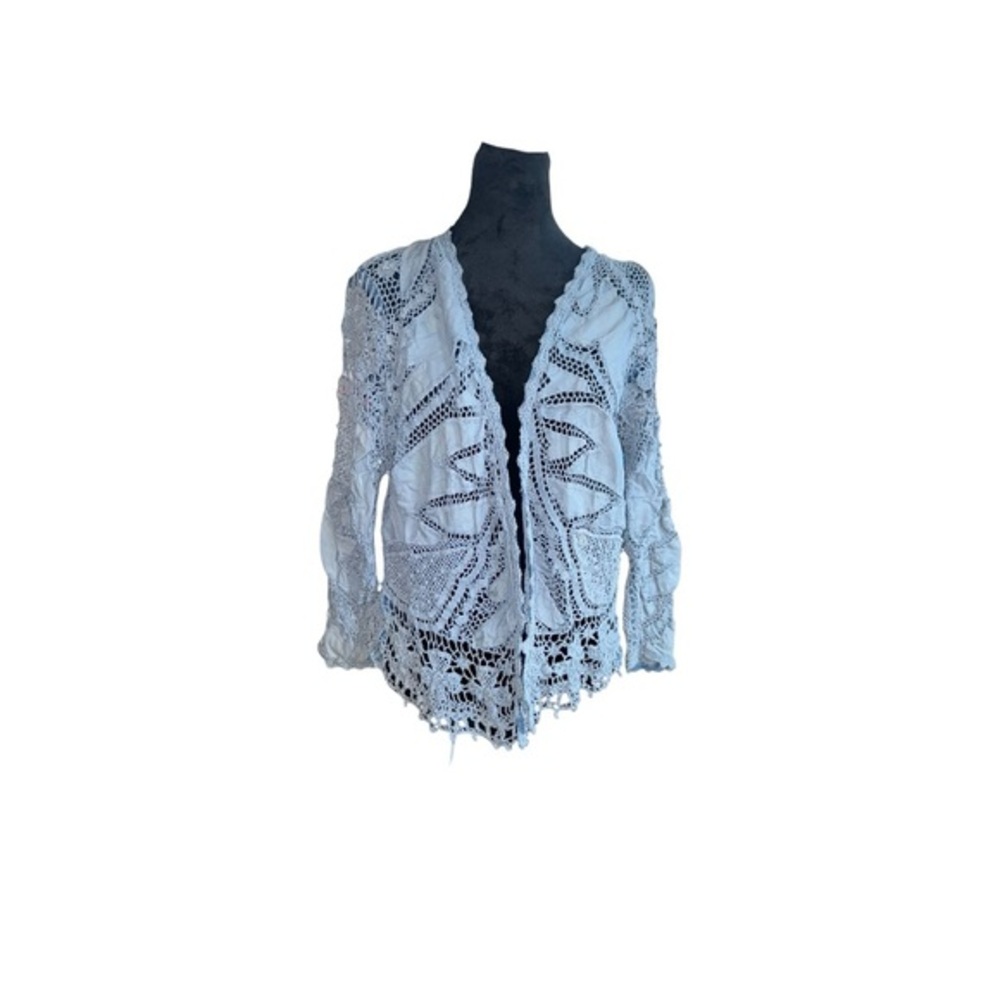 Y2k Crochet cardigan hip length in‎ blue size small